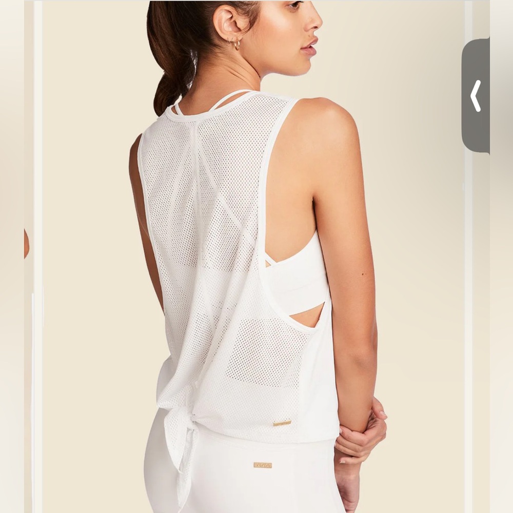 ALALA Style white mesh back tie back tank top medium NWT